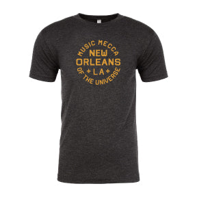 New Orleans "Music Mecca of the Universe" T-Shirt - Vintage Black and Gold