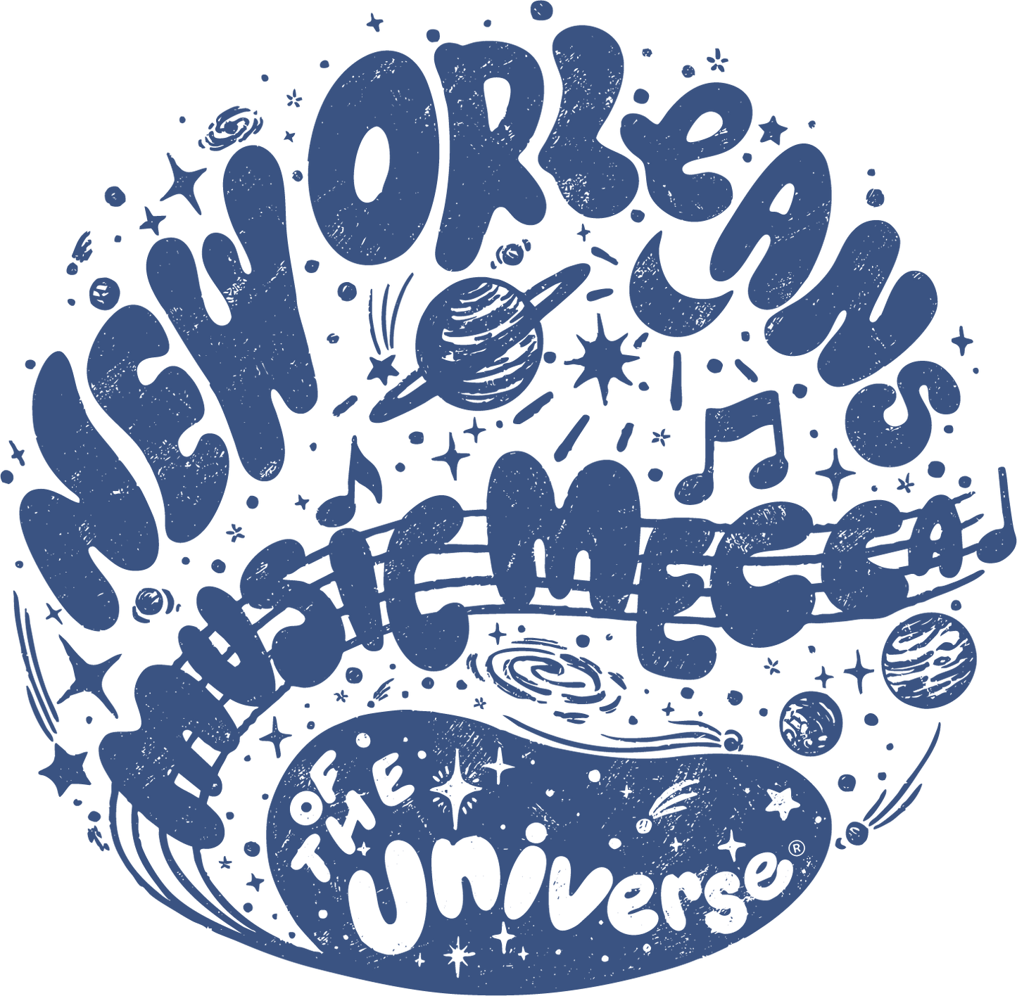 New Orleans "Music Mecca of the Universe" T-Shirt - Denim Blue